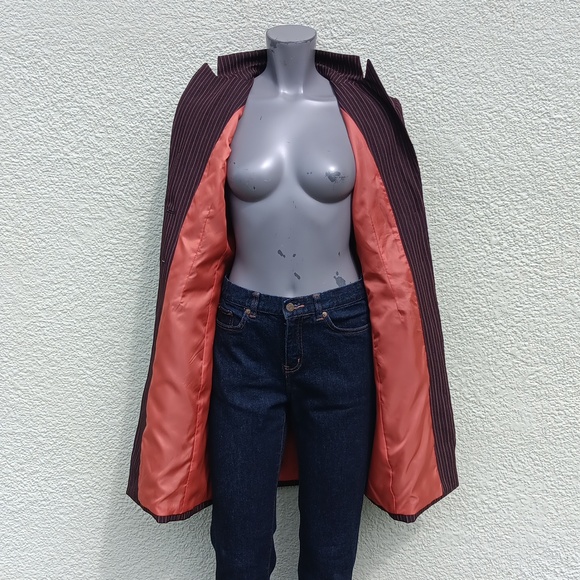 LARRY LEVINE CLASSICS LADIES BROWN PIN-STRIPED VINTAGE LIGHT OVERCOAT - Picture 16 of 17